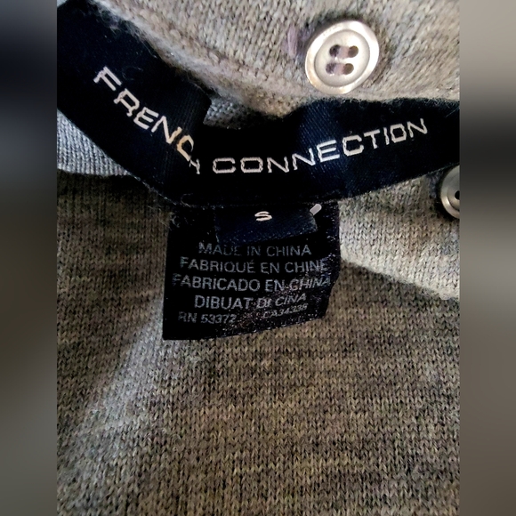 French Connection Gray 100% Wool Beaded Pearl Collar Crewneck Sweater Size Small - Picture 8 of 11